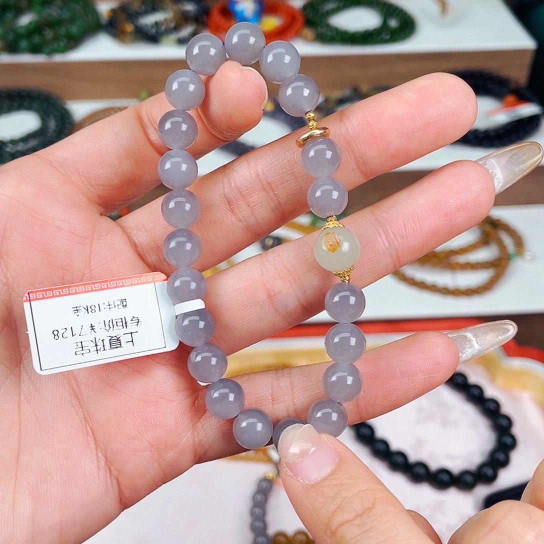 和田玉8mm冰底紫罗兰色烟紫设计款未镶嵌