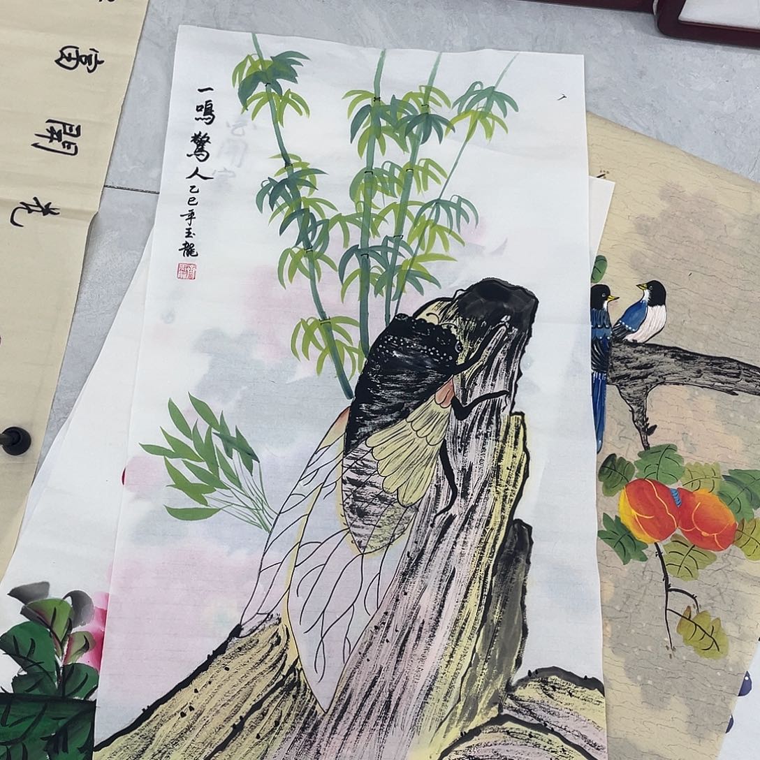 国画国画作品原稿三尺知了竹子