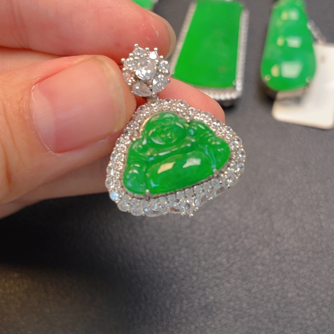 翡翠银S925镶嵌吊坠(不含链)