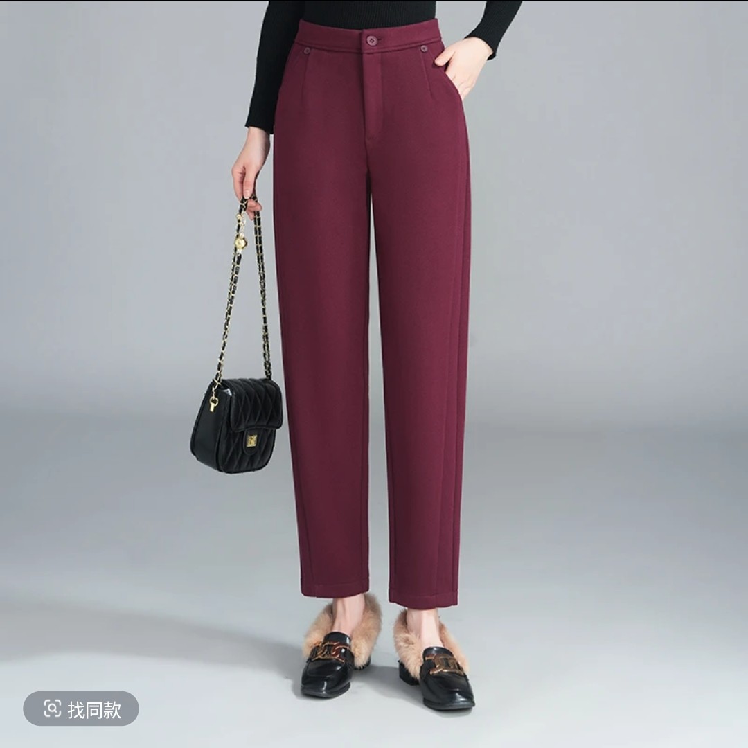 9861款2025冬季新款显瘦高腰时尚毛呢九分休闲裤