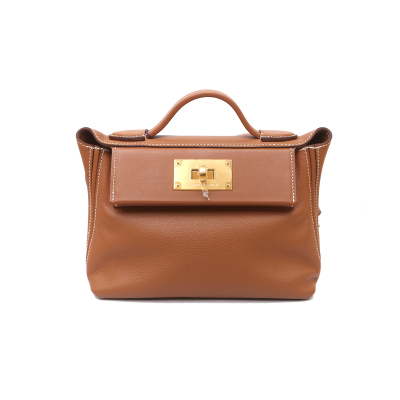 全新未使用 Hermes/爱马仕 佳珊 2424 Mini 金棕 EC皮 金扣W刻包