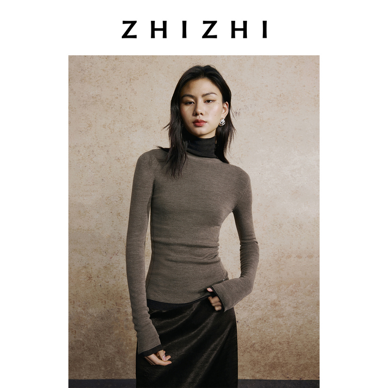 致知 杏花风 全羊毛圆领无缝打底25年秋季新款百搭ZZ2EAKZN054