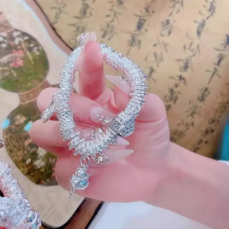 旺财运聚财银手链足银999.9招财猫招财盘缠手绳女款情人节礼物