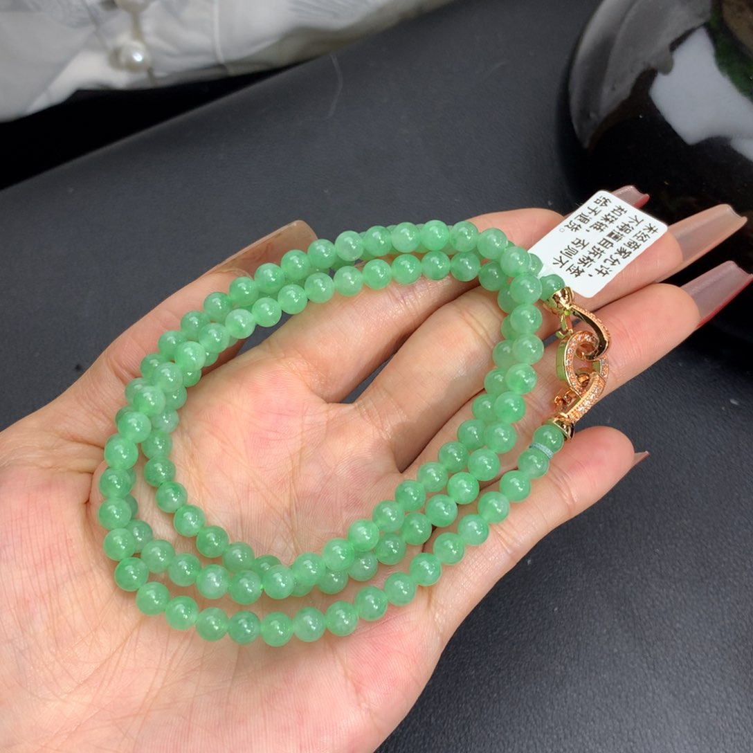 翡翠手链未镶嵌磨***精卡5.2果绿项链