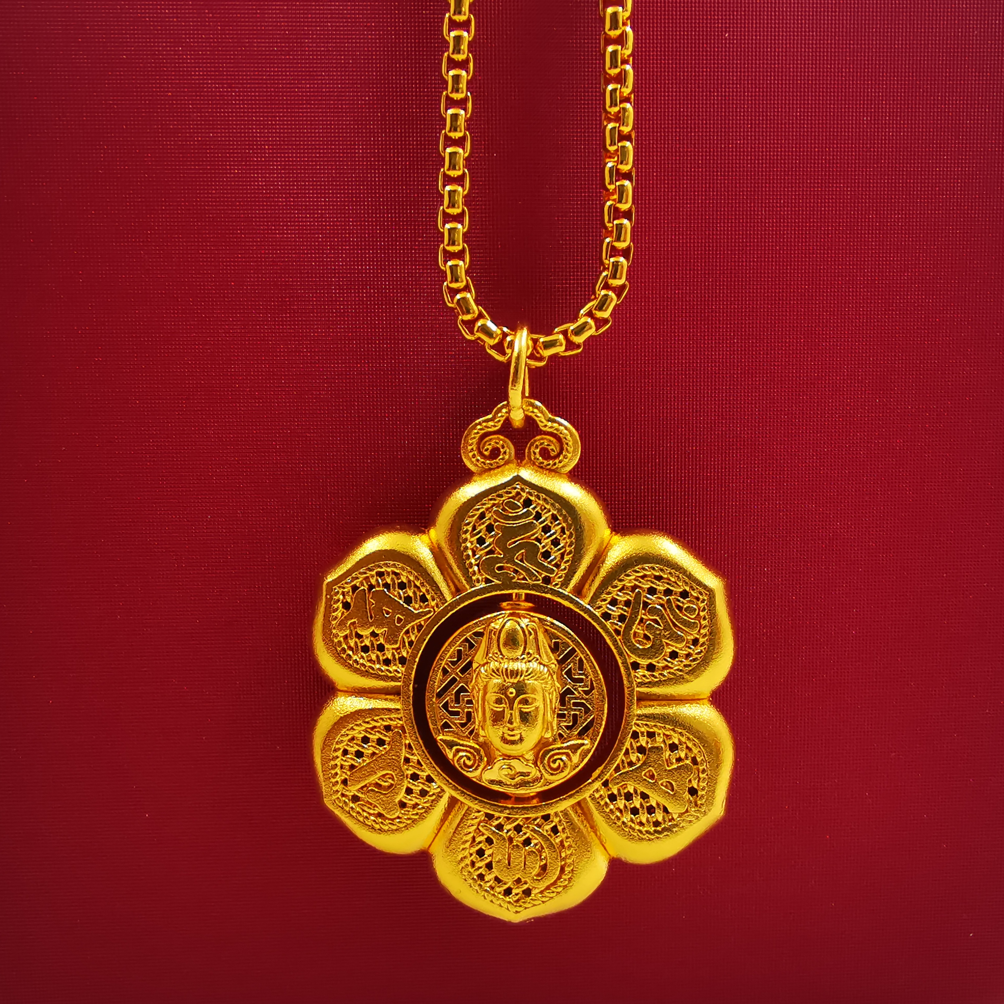 吊坠足银 金银古法六字真言旋转观音女士时尚复古民族风（不含链）