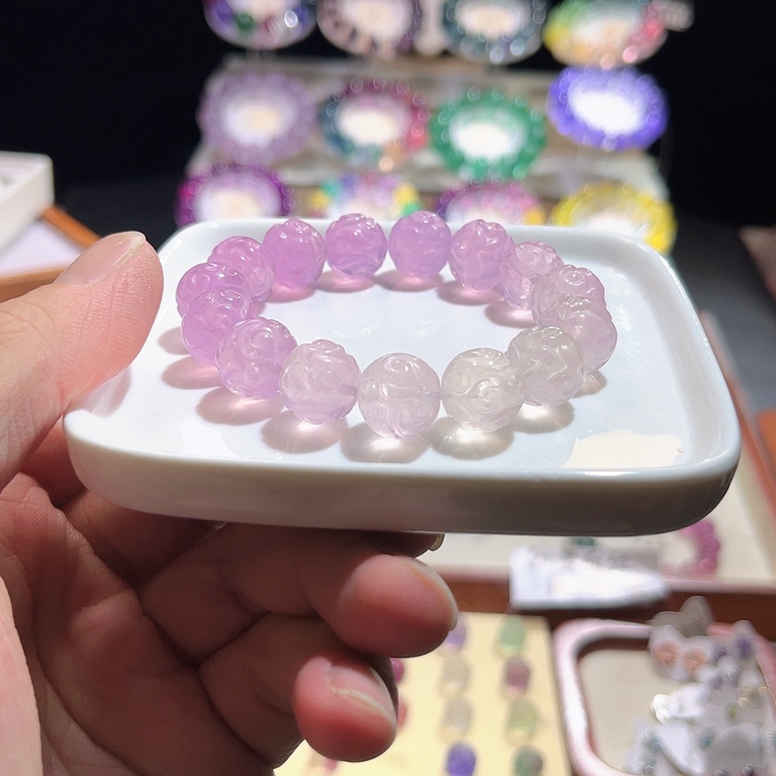 萤石手链未镶嵌紫粉祥云