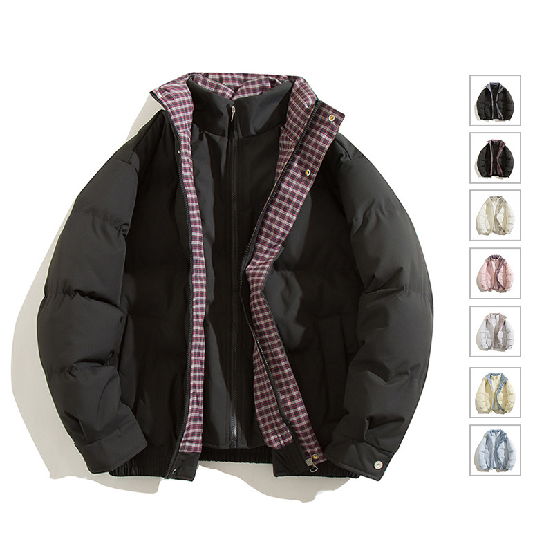 假两件简约立领棉服外套冬季新款加厚男生男士男士秋冬翻领棉服
