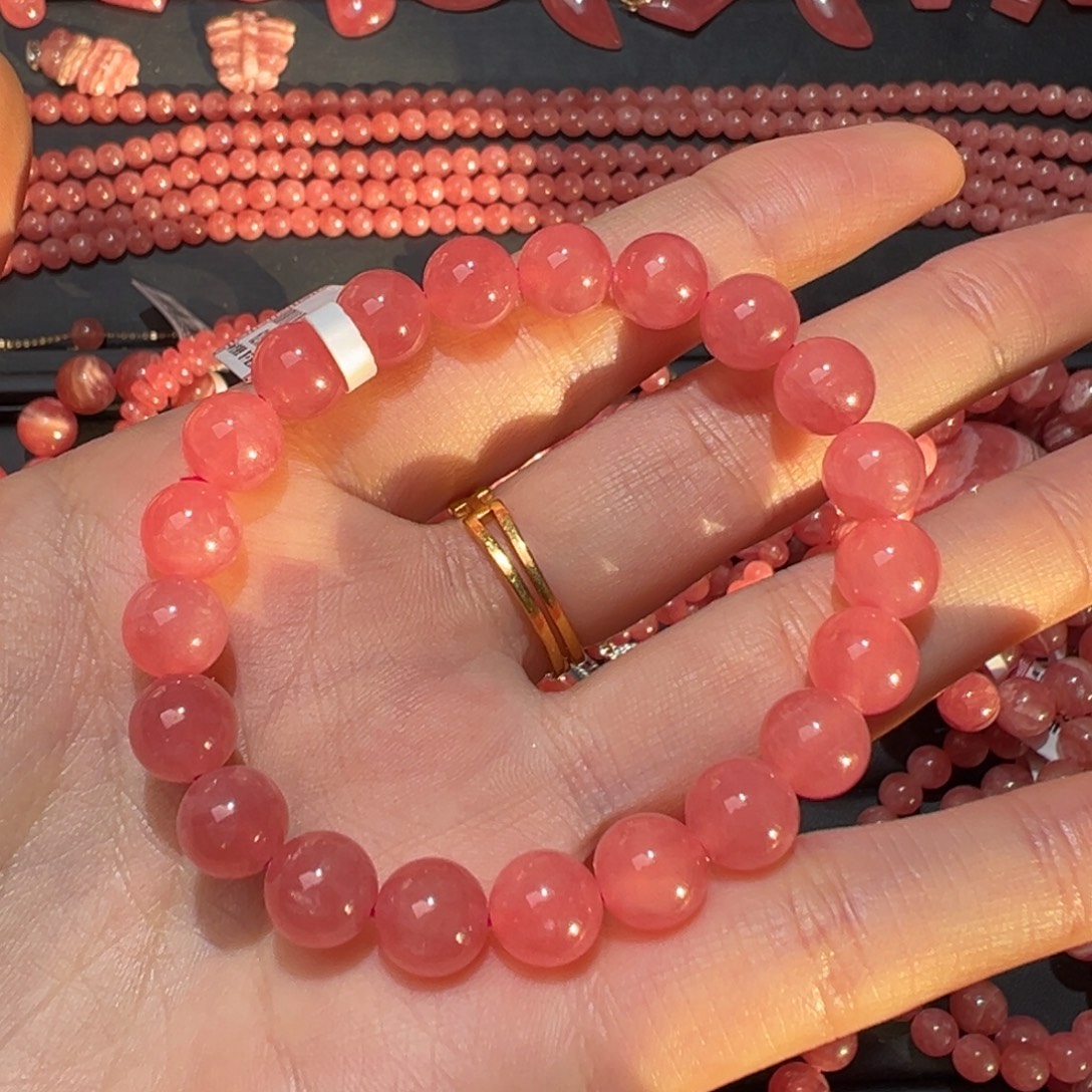 菱锰矿（红纹石）未镶嵌手绳