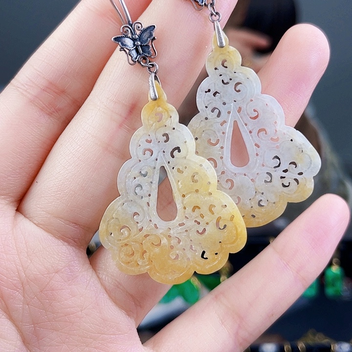 翡翠耳饰银S925镶嵌饰品