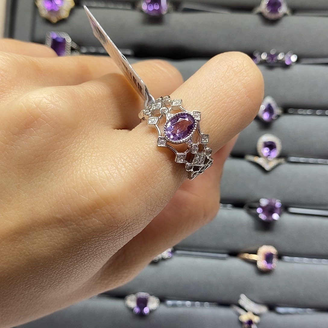 紫晶戒指银S925镶嵌（需要证书备注）