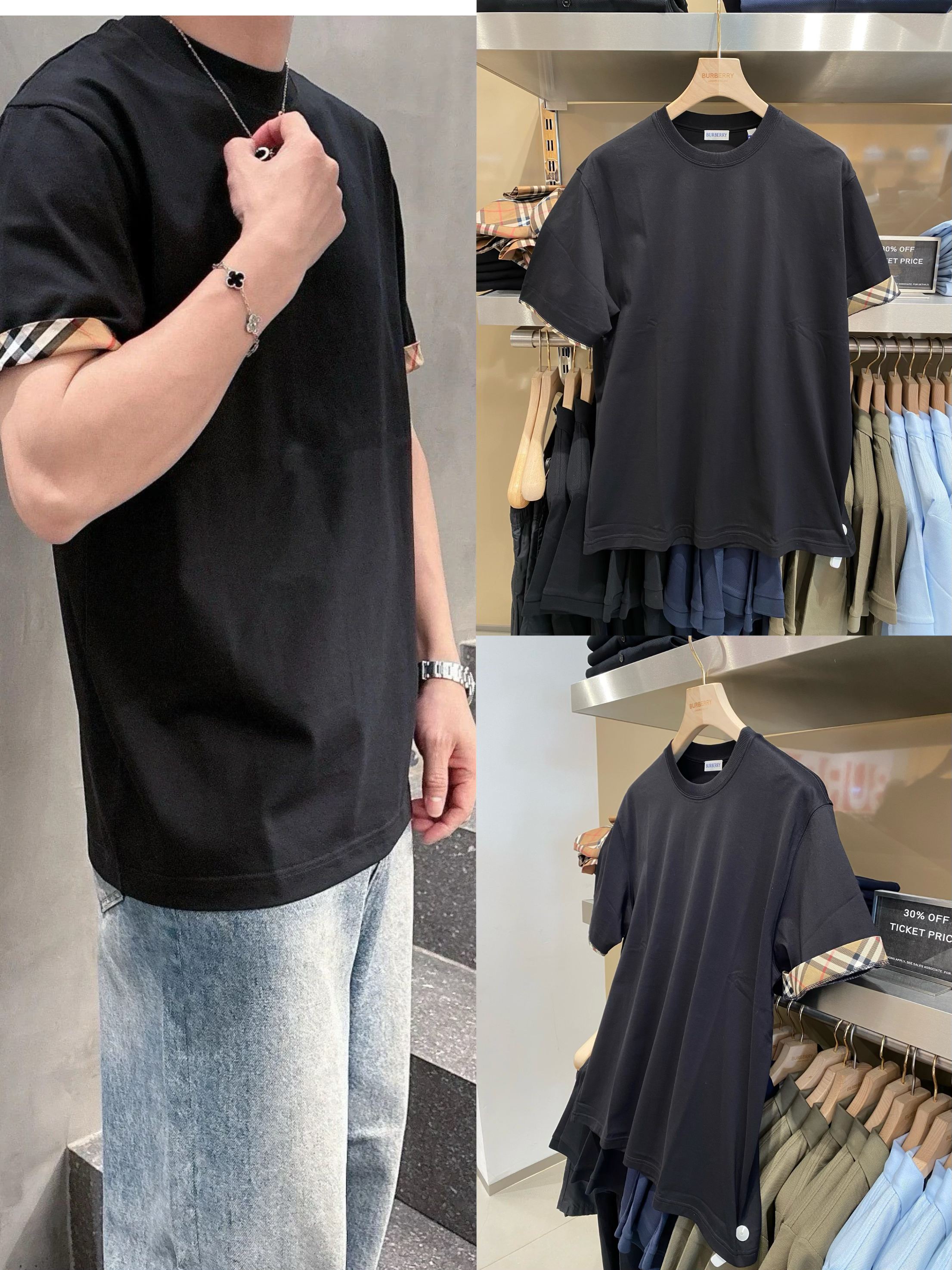 未使用 BURBERRY/博柏利 男款T恤 袖口经典色 