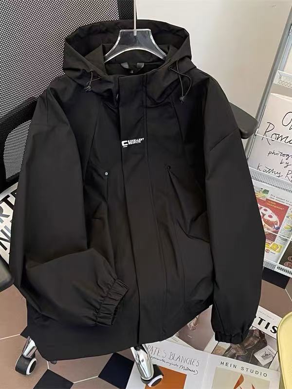 春秋连帽冲锋衣刺绣男女同款