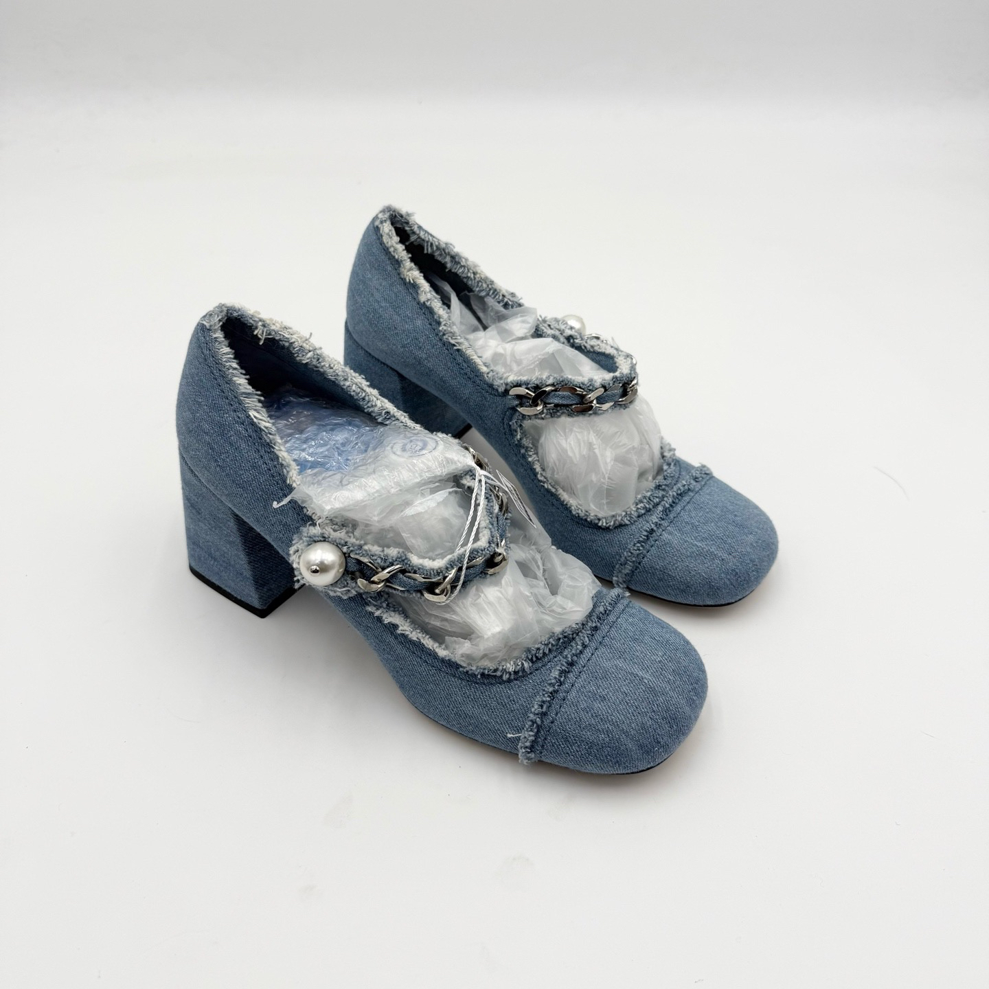 99新 MIU MIU/缪缪 miumiu/36.5码/蓝牛仔玛丽珍鞋/99新/pp1006