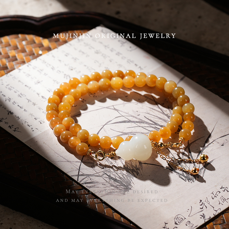 【木槿槿 福禄】天然糖玉双圈和田玉手链女款约6m气质百搭串珠手串