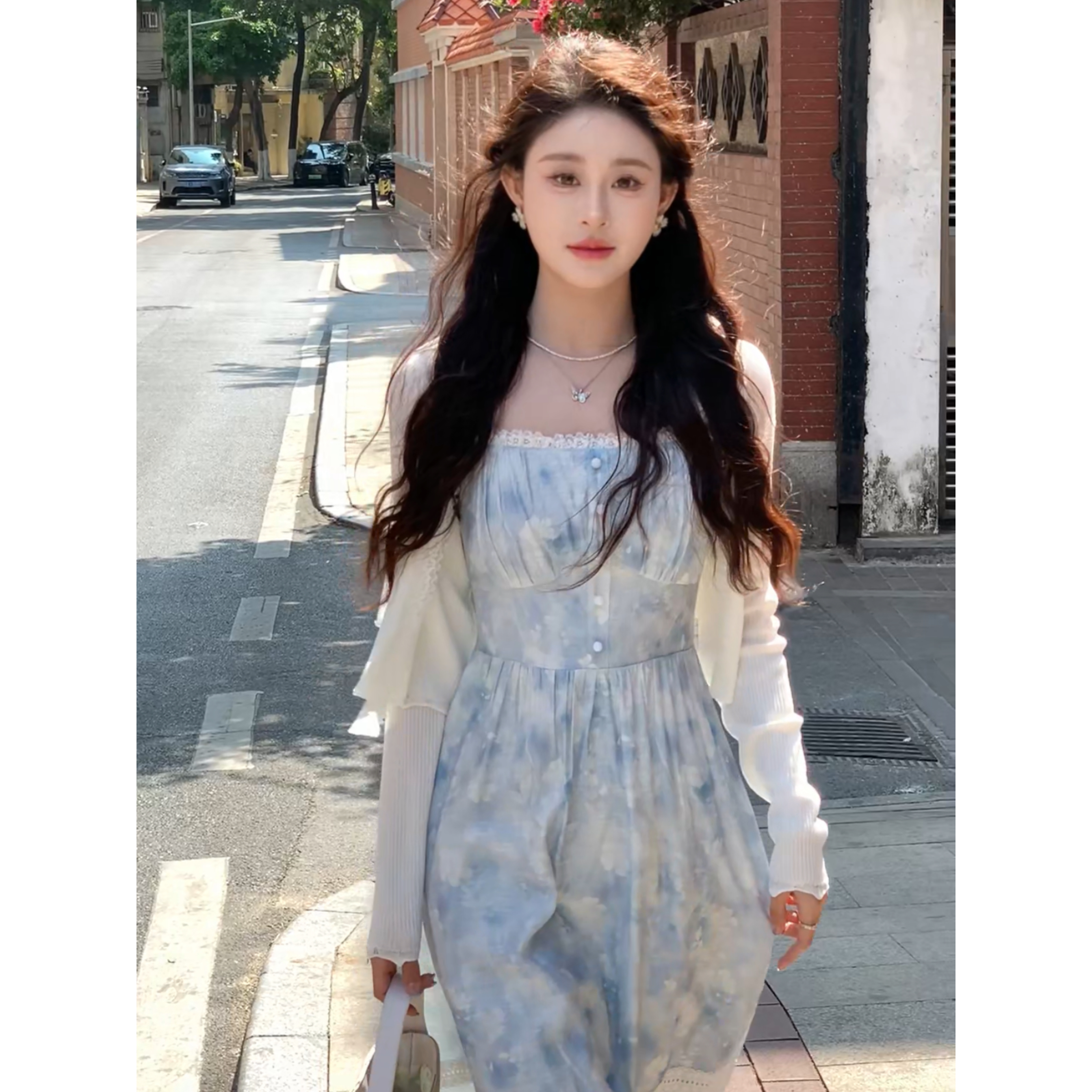 鹿向南【夏日花园】2025年春夏新款晕染吊带裙薄款开衫套装QJD00224