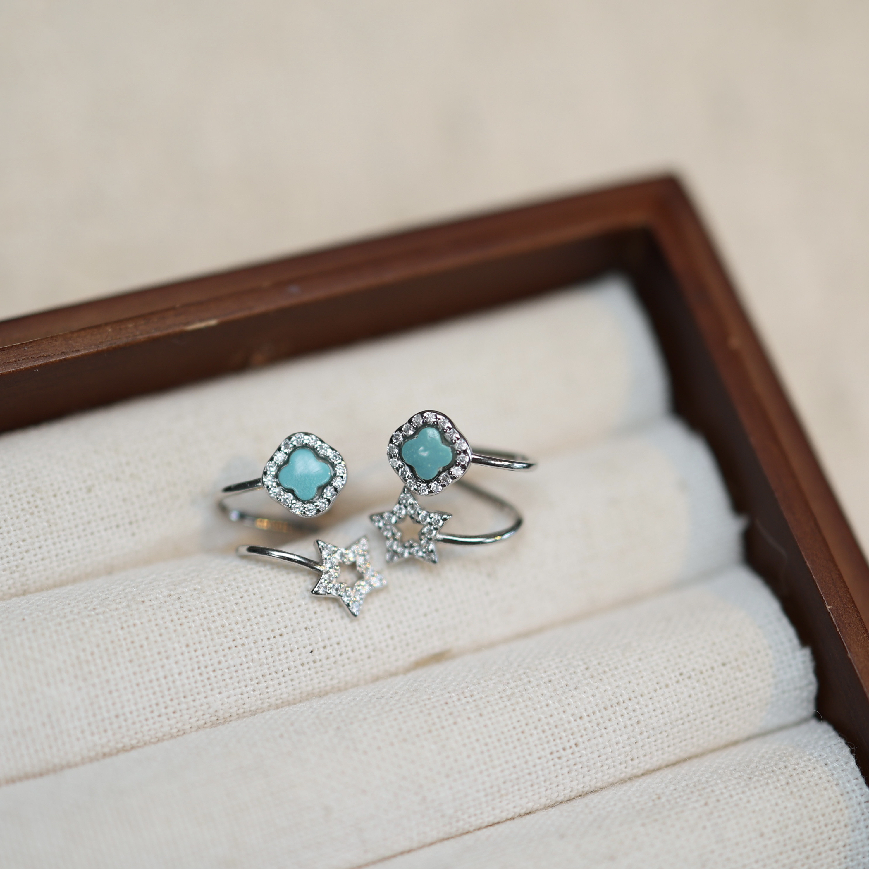 925银耳饰 绿忪小星星