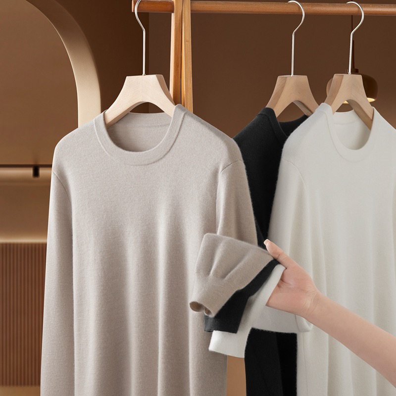 男士精纺100%纯山羊绒重磅加厚圆领打底衫 亲肤有弹力 高密度