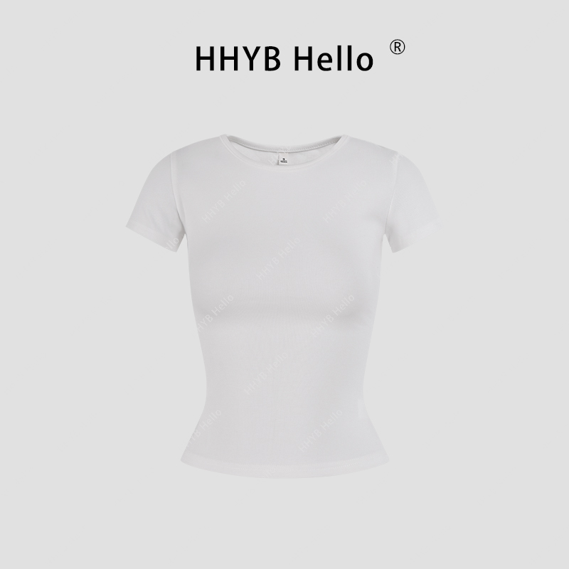 HHYB Hello简约纯色修身小圆领正肩短袖T恤 250017