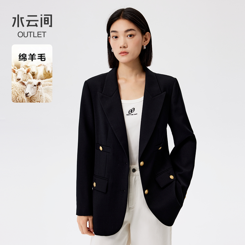 【小西装】水云间miu系学院风小西装外套女士黑色正肩羊毛12430057