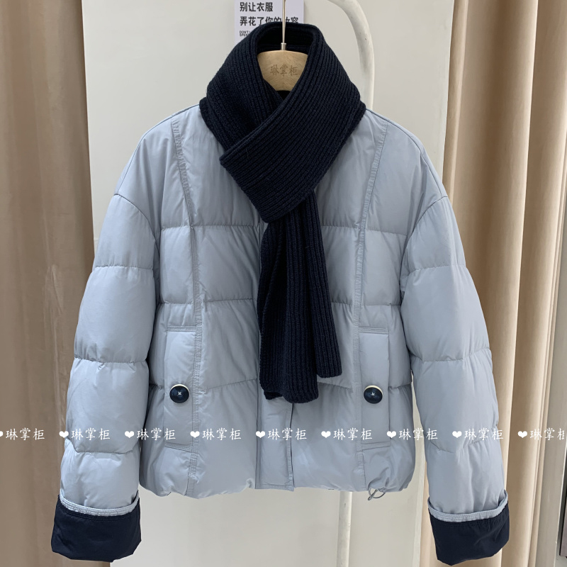 韩系文艺圆领棉服女短款2025冬新款棉服外套加厚面包服带围巾