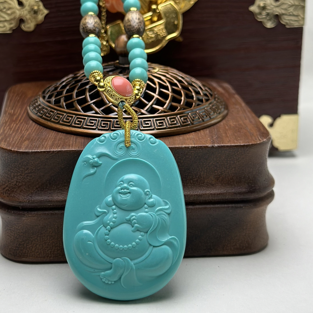 钨金木质吊坠 新中式  精工弥勒佛吊坠 搭配精美链子6mm