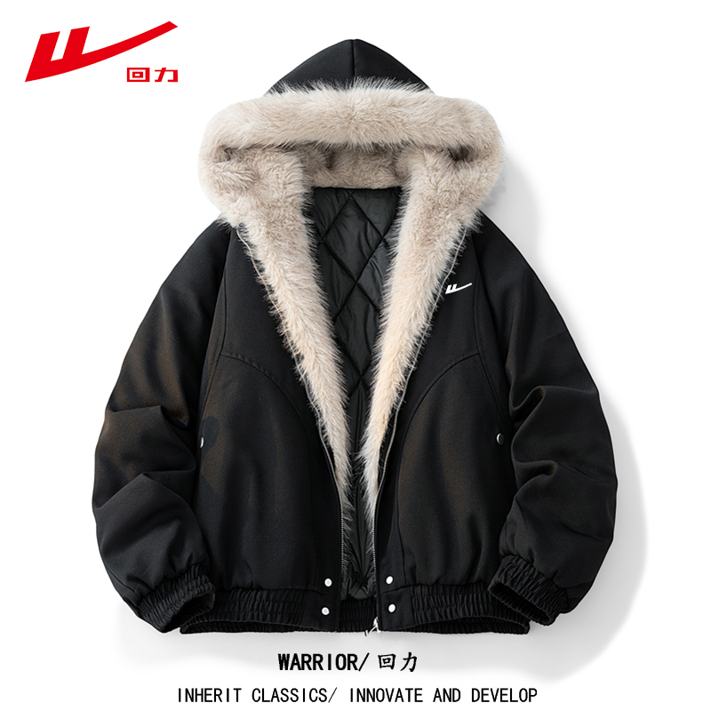 Warrior/回力冬季加厚棉服宽松男士棉服棉衣运动宽松型加绒棉衣