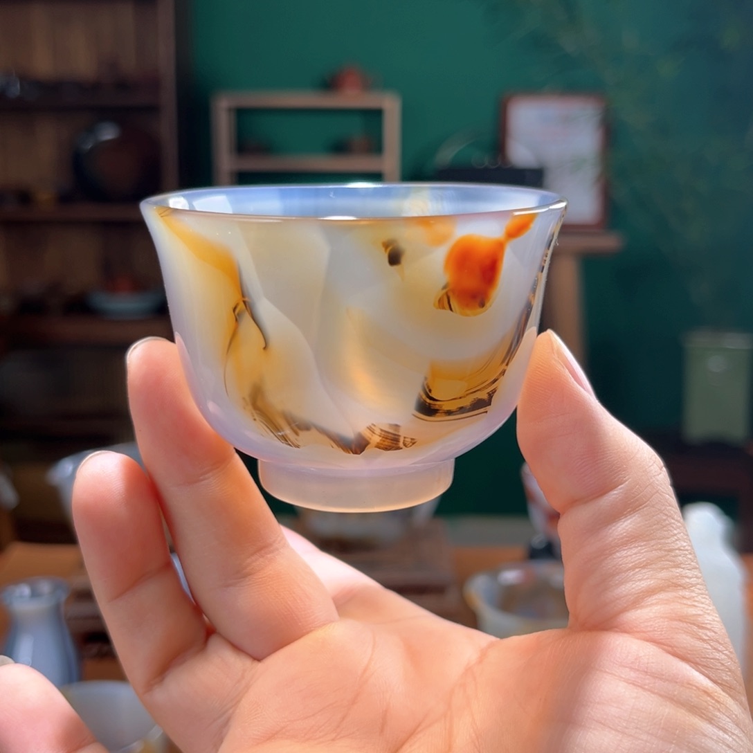 玛瑙/玉髓茶器未镶嵌河****鱼