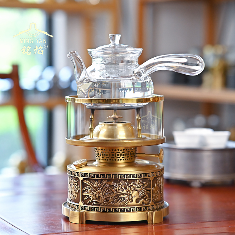 铭焰【梅兰竹菊】空气灯全铜中式茶具茶炉茶灯功夫茶灯观火茶艺煮水