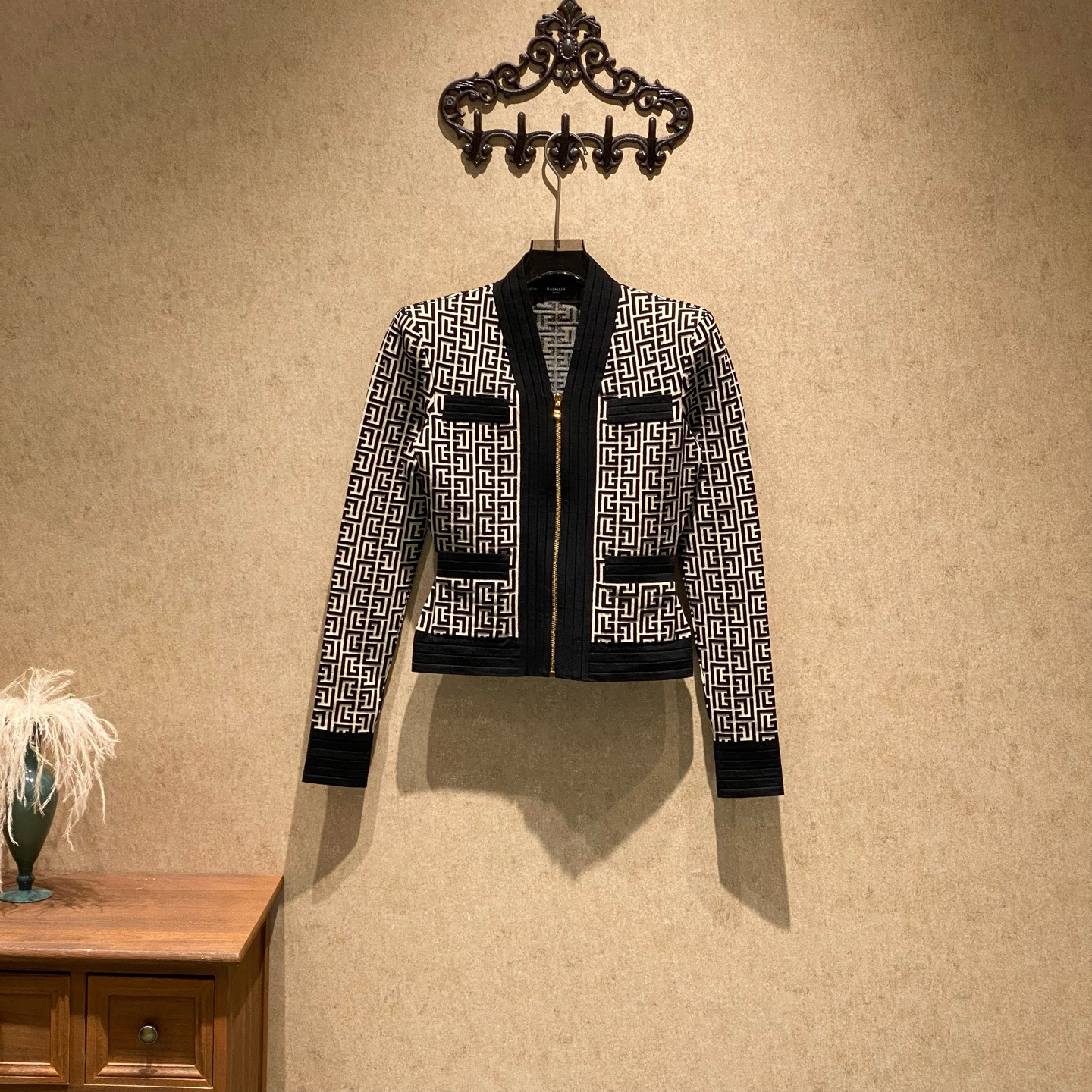 未使用 BALMAIN/巴尔曼 秀款老花针织拉链开衫/34码/全新/39318