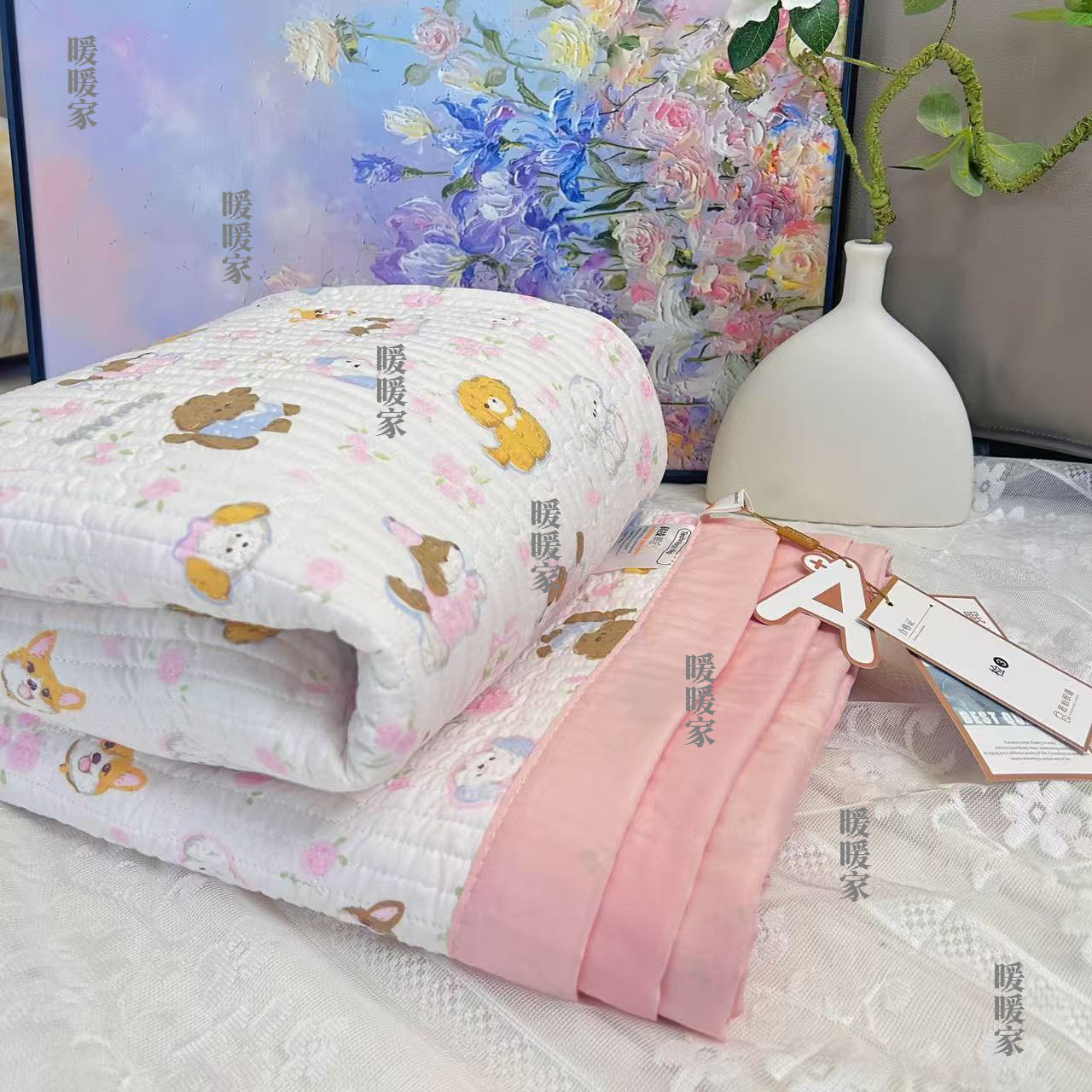 （快乐小狗）230*250卡通四季可用防滑可爱床盖