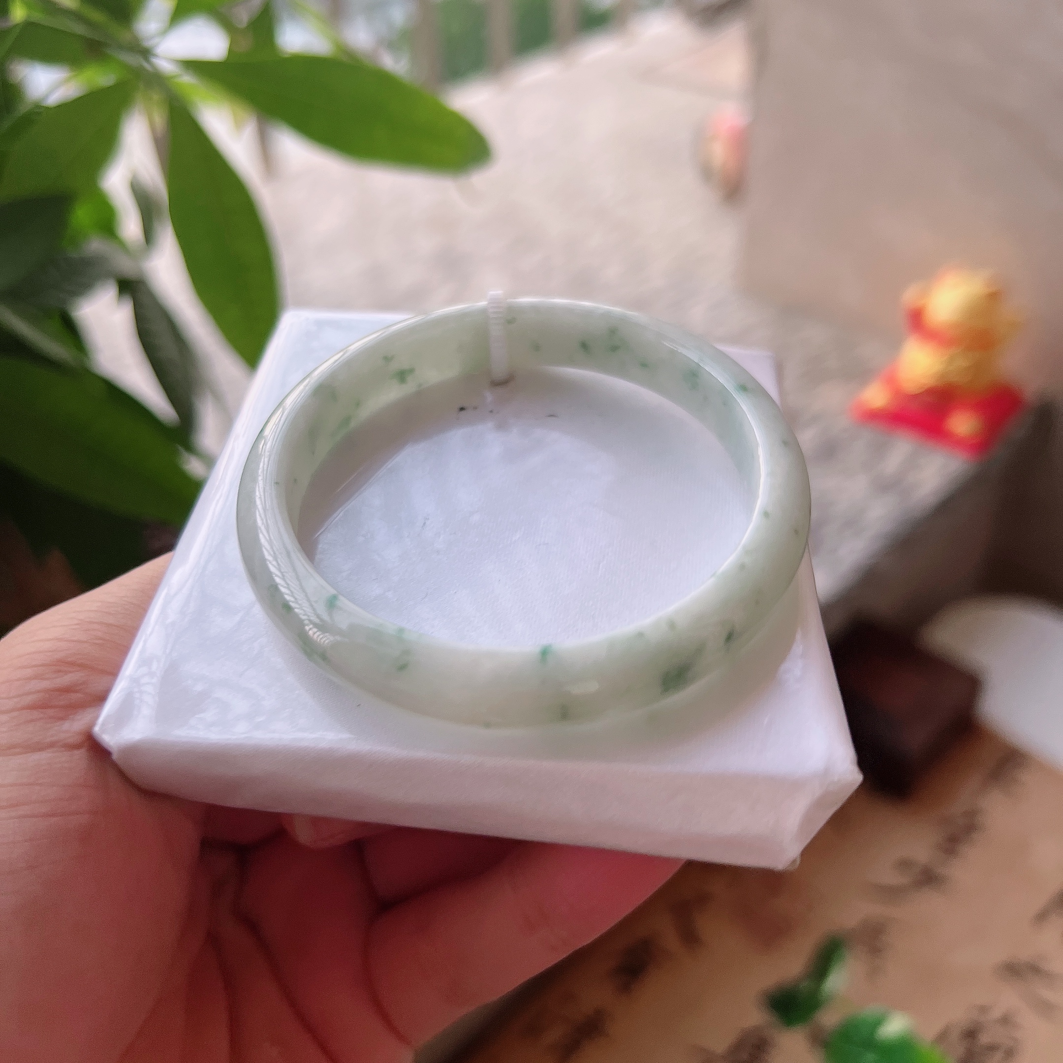 手机实拍0色差缅甸翡翠A货老坑糯种56圈飘花泥鳅背正圈手镯保真