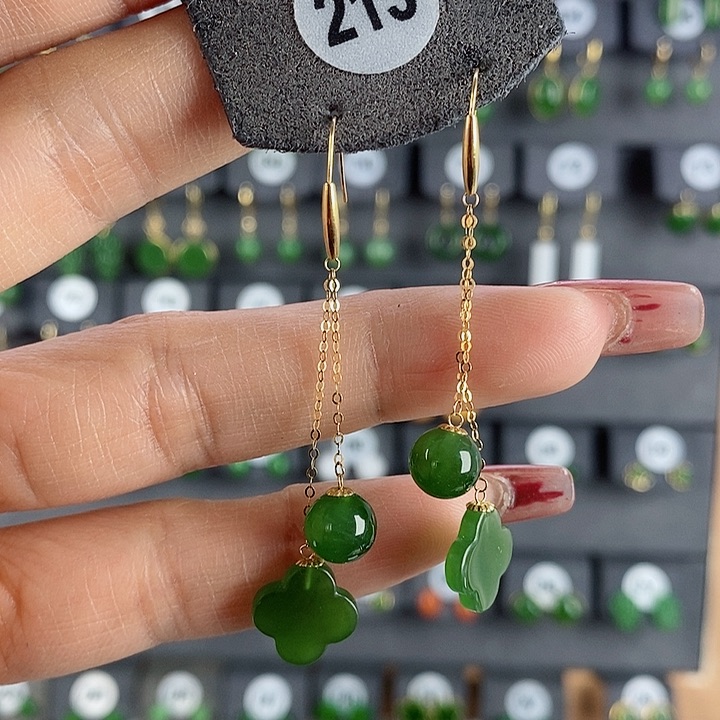 和田玉耳饰18K金镶嵌