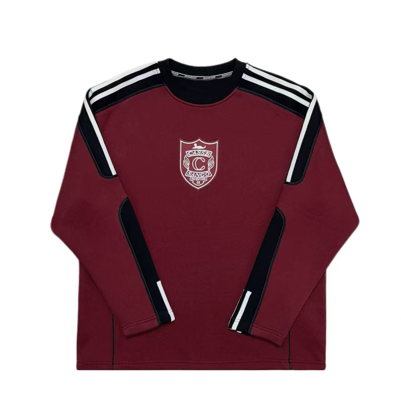 [C]红色拼接黑色侧织带加绒潮流圆领奥粒绒儿童卫衣（暖暖冬日）