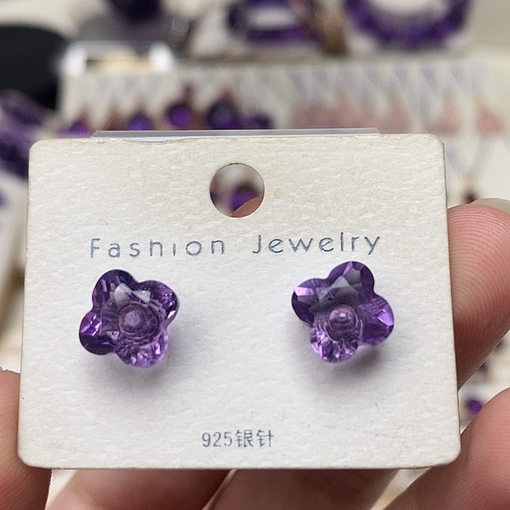 紫晶耳钉银S925镶嵌紫水晶耳钉