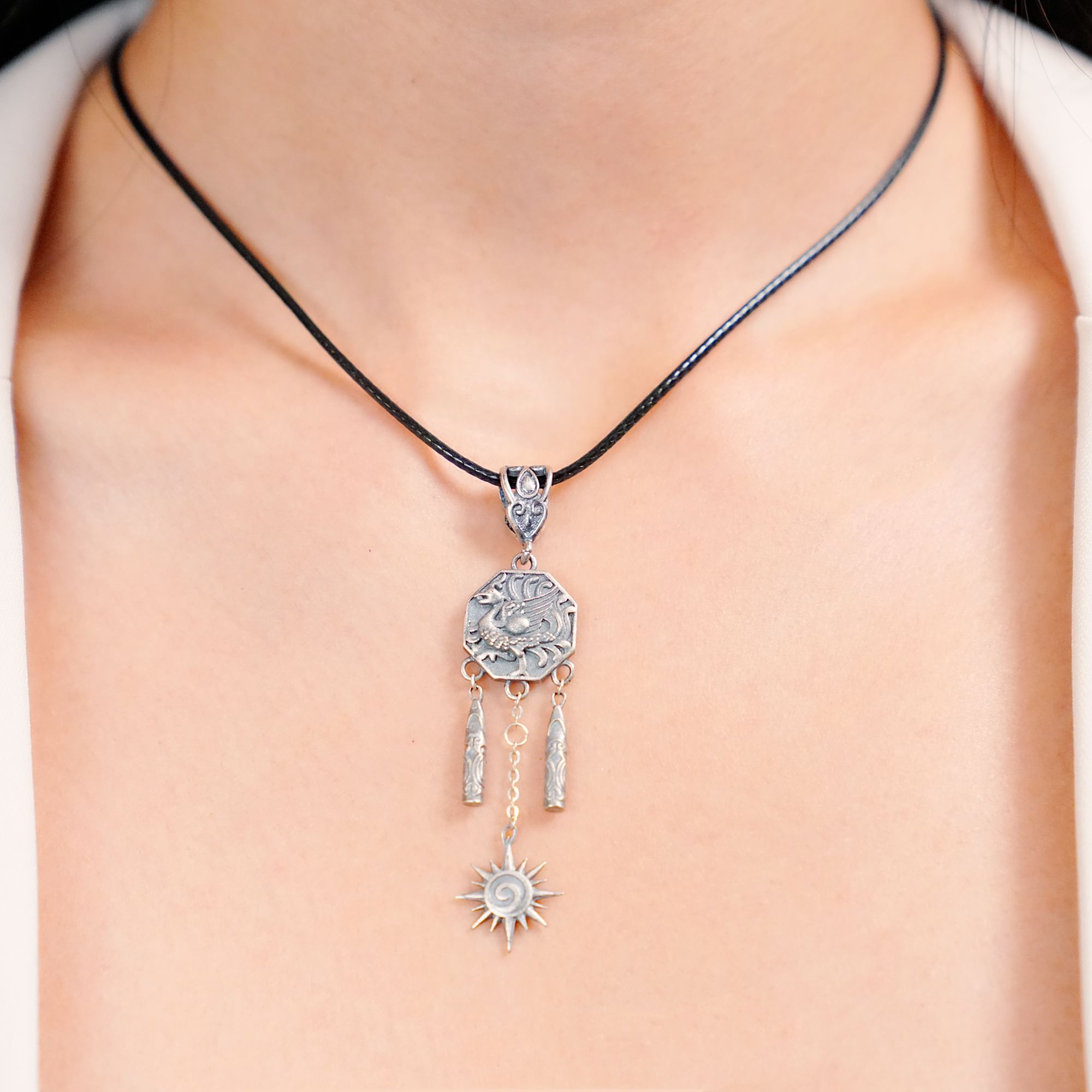 999足银朱雀八卦吊坠/手工打银/女生礼品/女生配饰