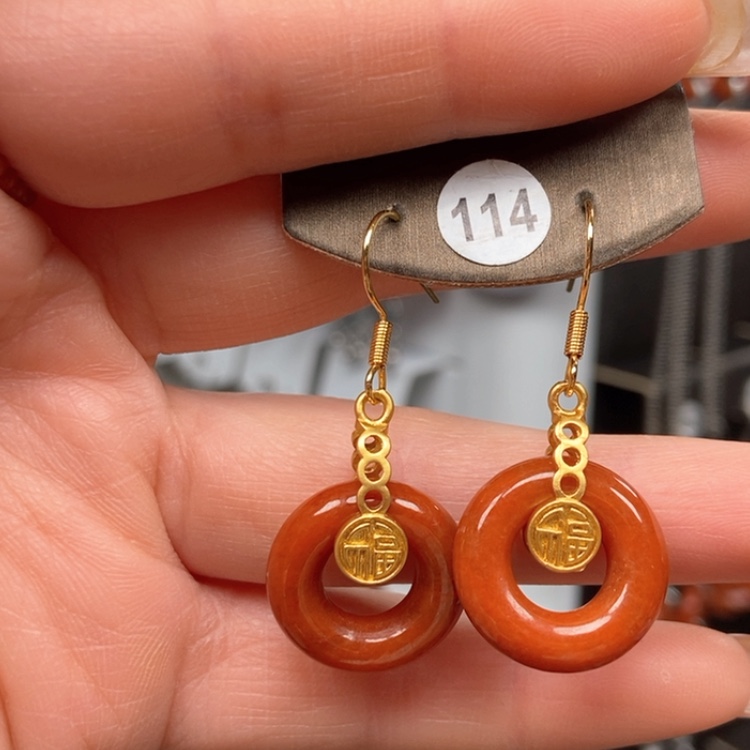 【闪购商品】翡翠耳饰银S925镀金镶嵌优化耳饰