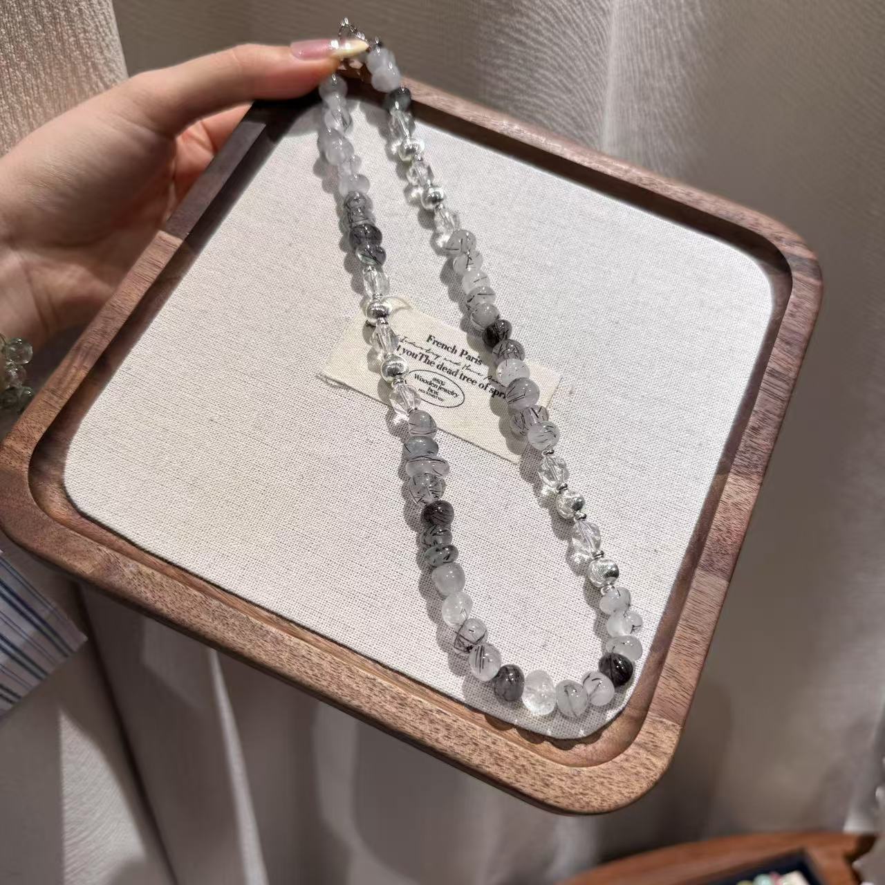 黑发晶白水晶项链T39