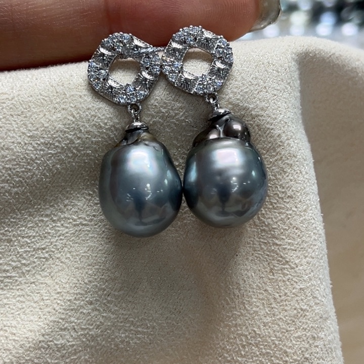 银S925镶嵌耳饰海水珍珠12-13mm7号