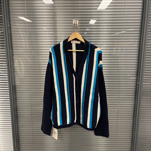 99新 MARNI V领竖条纹针织开衫外套 36码 #10077