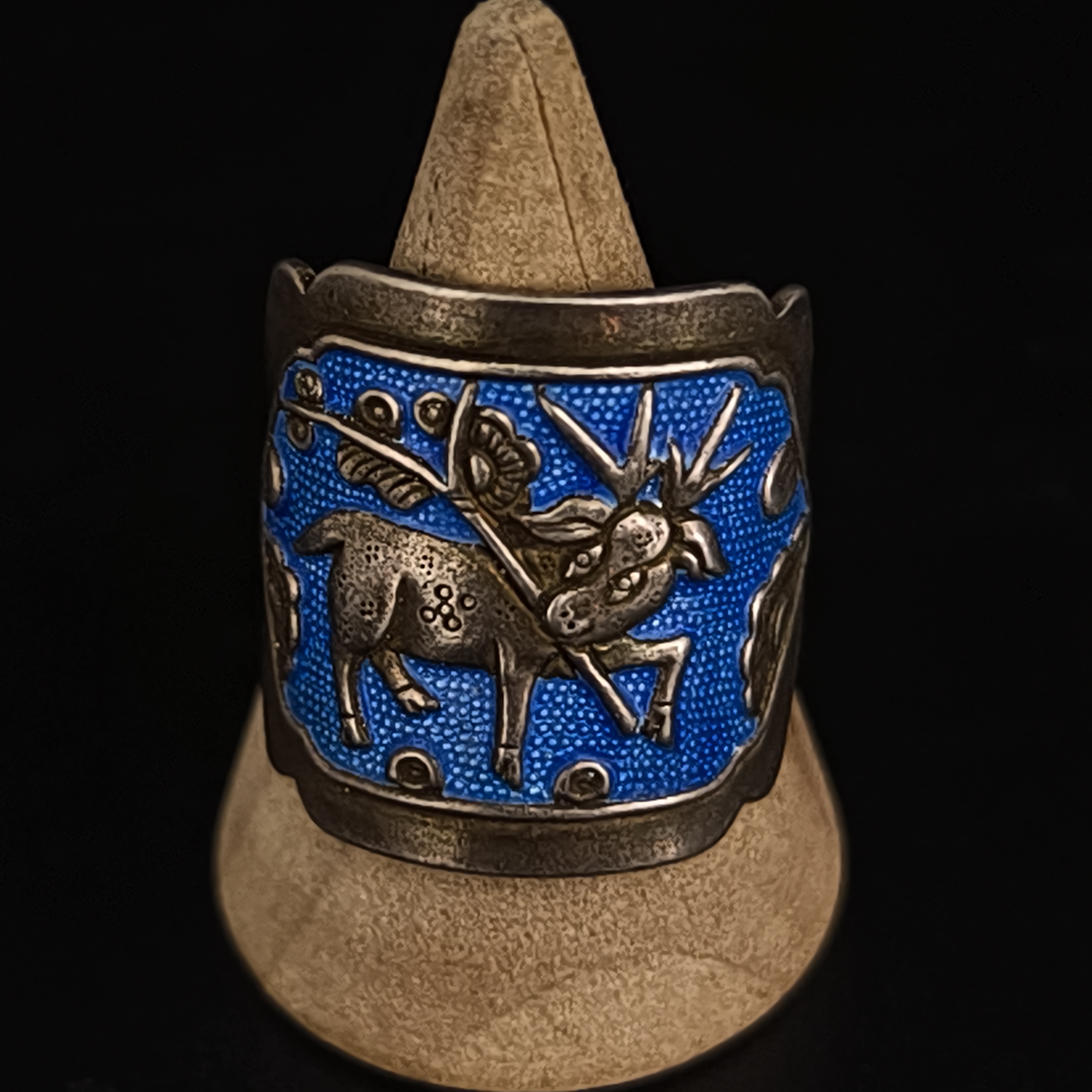 足银珐琅戒指 新品正品足银戒指手工錾刻宫纯传世福禄戒指有优惠