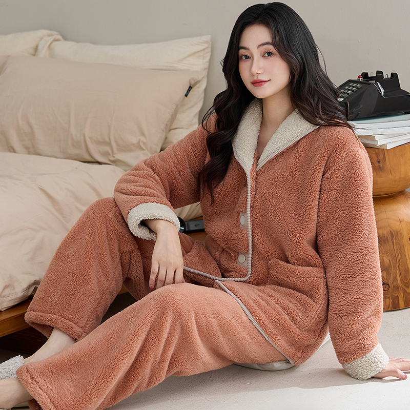 睡衣女冬季珊瑚绒加厚加绒秋冬款法兰绒高级感大码休闲冬天家居服