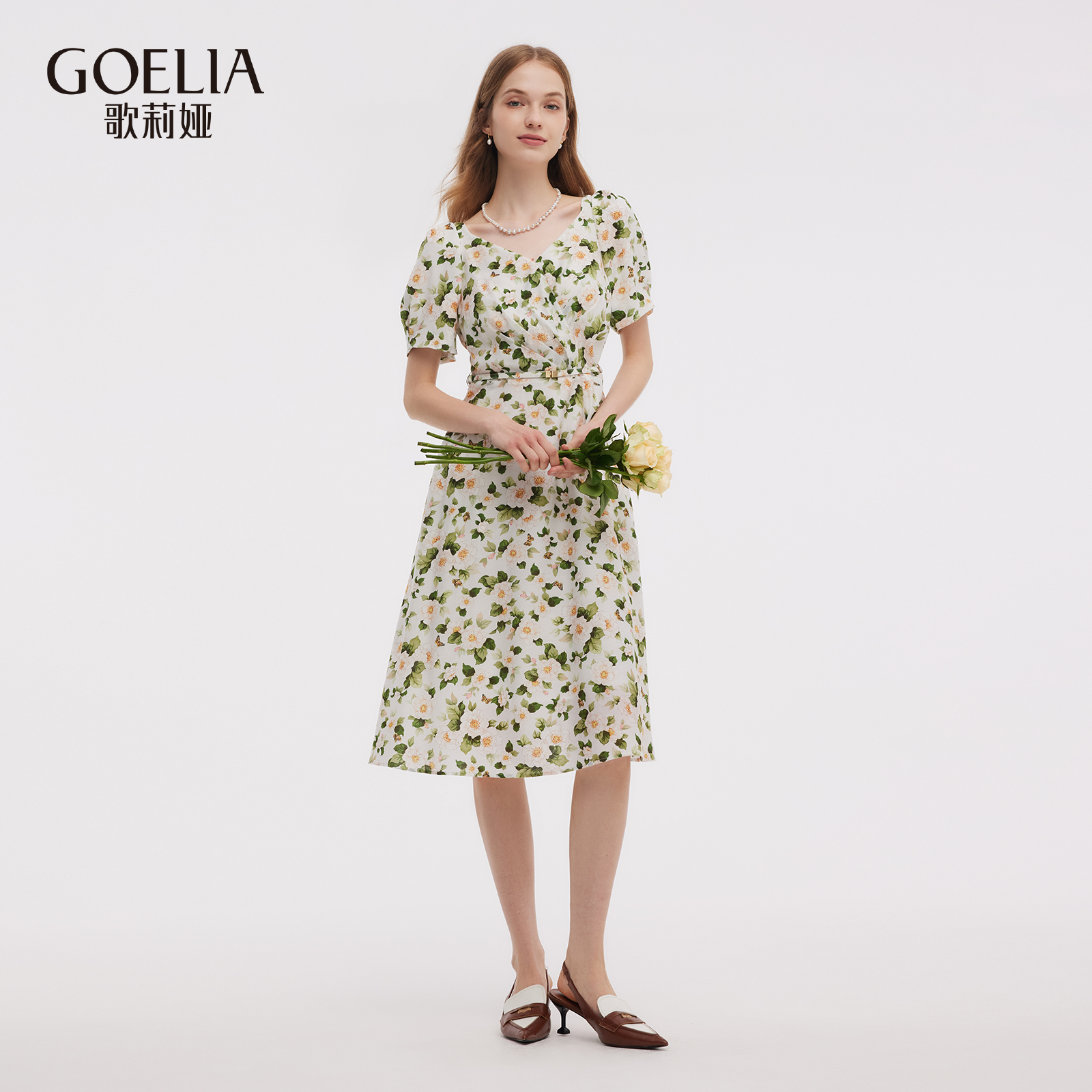 歌莉娅 秋季新品  印花连衣裙配腰带  1E7R4K2T0