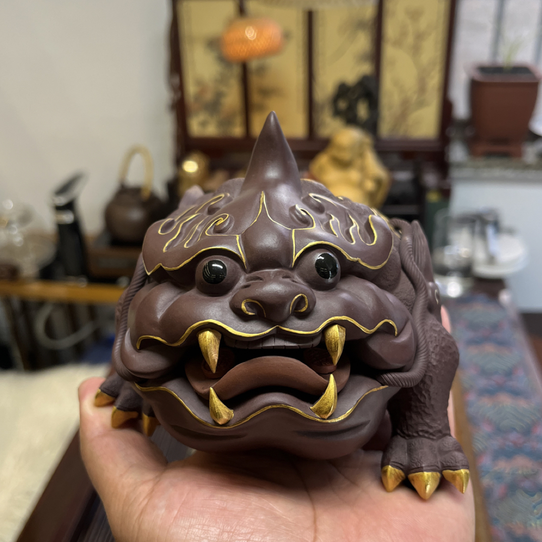 紫砂查宠金蟾个性，可养茶具手工茶玩貔貅茶盘茶台摆设大号高档