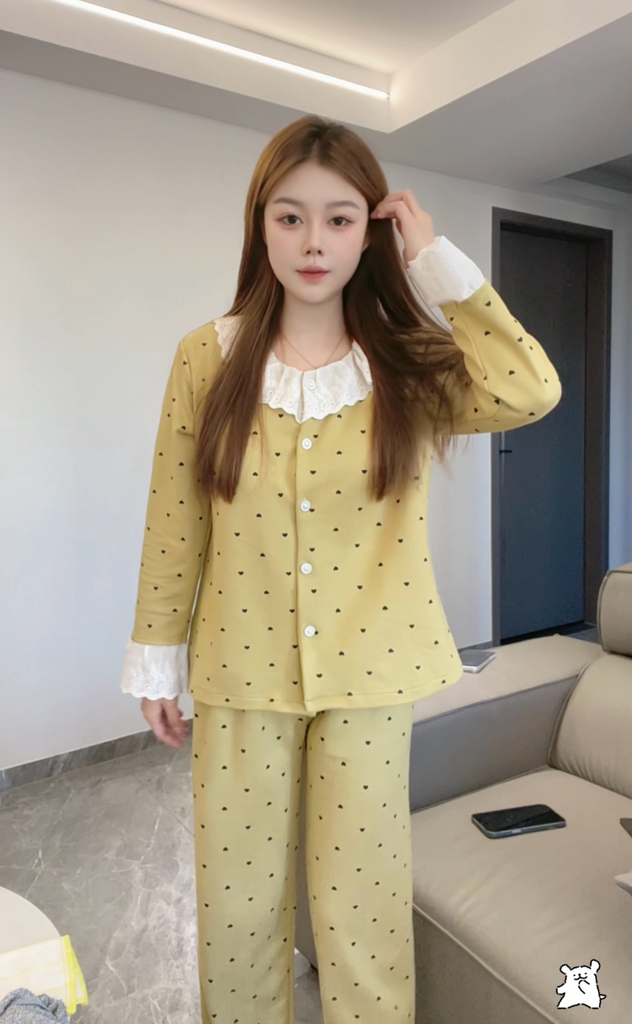 秋冬新款羊绒加厚保暖蕾丝花边甜美少女长袖长裤可外穿家居服套装