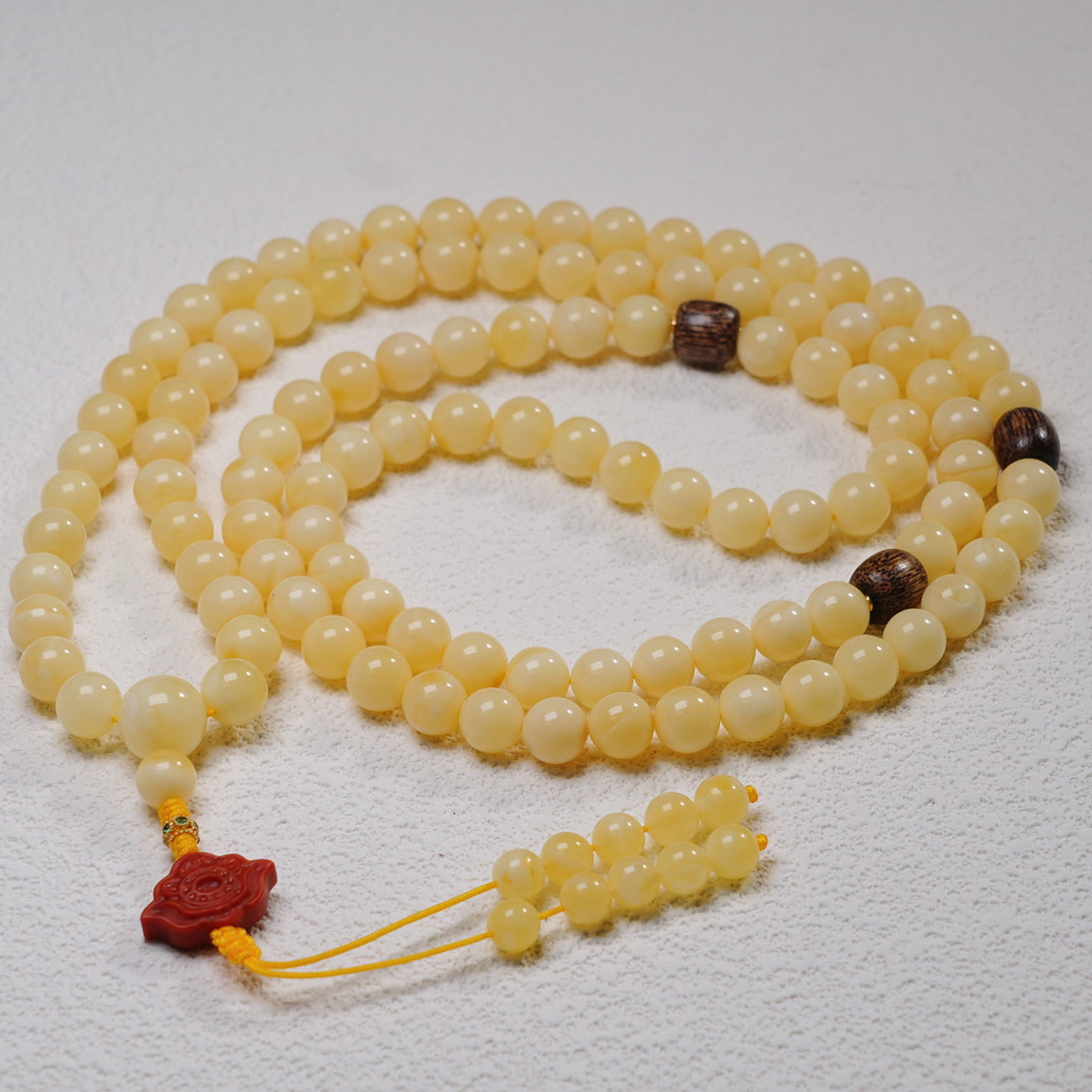 俄料琥珀满蜡白花7m+108项链