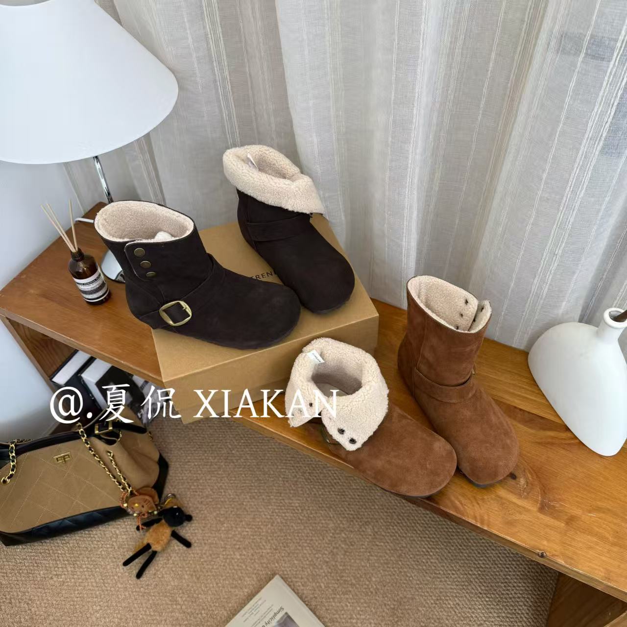 夏侃【FANGXIANG】增高3.5公分秋冬新款两穿设计百搭雪地靴YFX-88-6