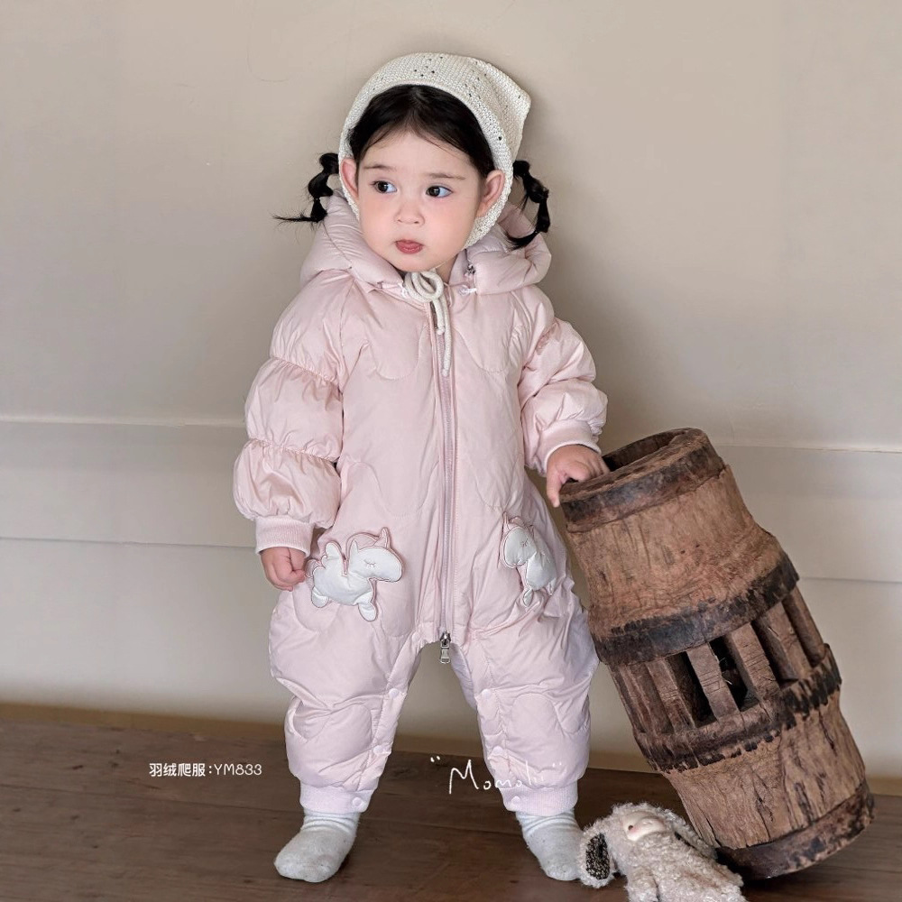 婴幼儿女童加厚连体衣卡通独角兽羽绒服哈衣羽绒服婴幼儿833
