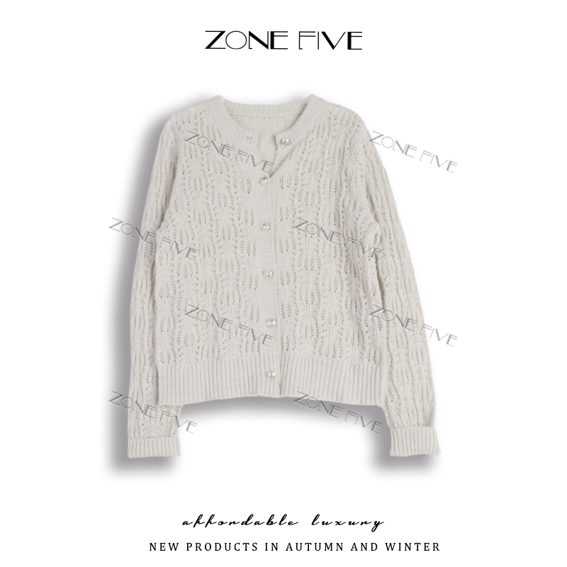 【zonefive】镂空设计感新款长袖上衣女装秋季百搭针织开衫