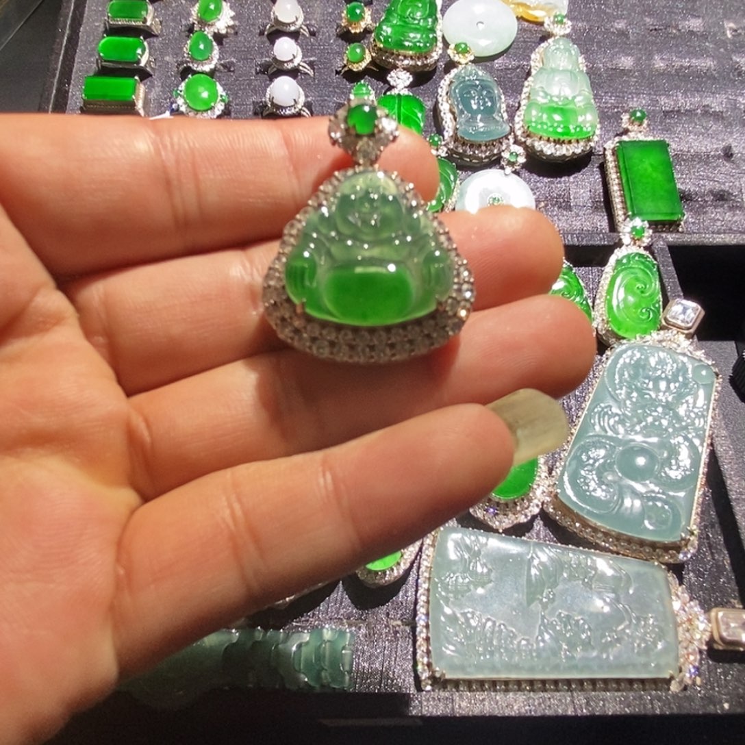 翡翠银S925镶嵌吊坠(赠链)A货翡翠8