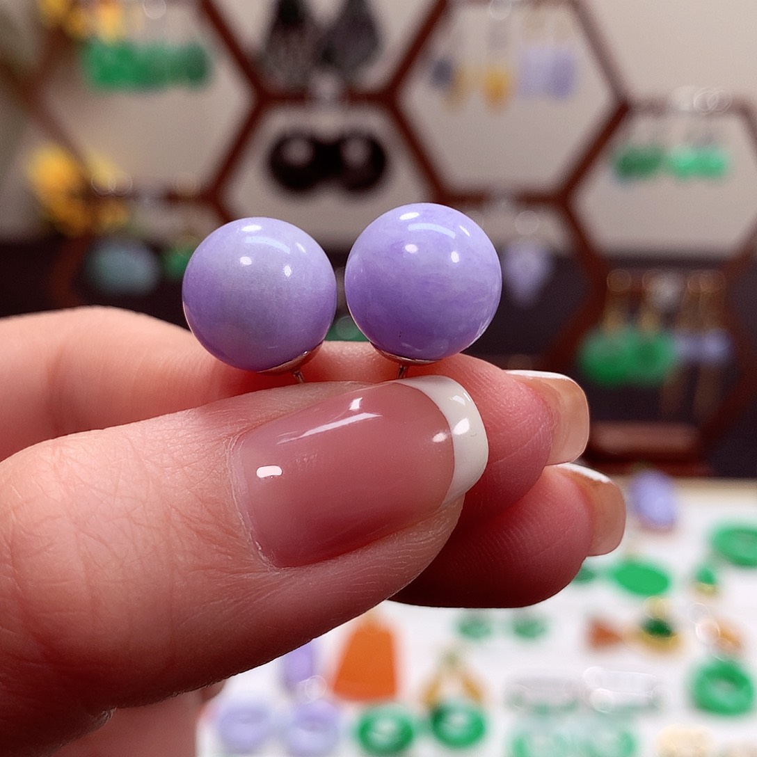 翡翠耳饰18K金镶嵌天然翡翠